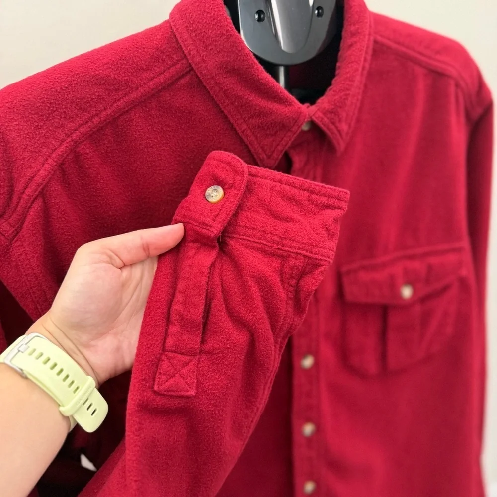 Eddie Bauer Red Flannel Shirt Men Large Button Up Long Sleeve Cotton Outdoor